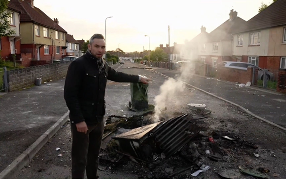 BBC News still from video titled -- Ely riot aftermath like an absolute warzone