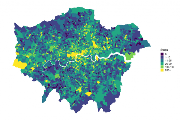 Chart 2: The number of stop and searches within local neighbourhoods – London, 2019