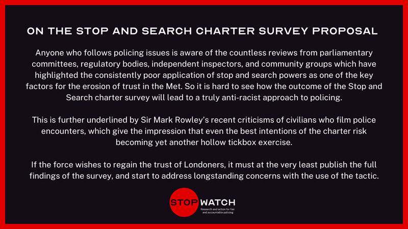 Concerns about stop and search charter survey, StopWatch response